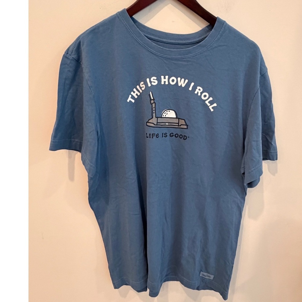 Life is Good Mens Blue This Is How I Roll Golf Cart Graphic T-Shirt Large
